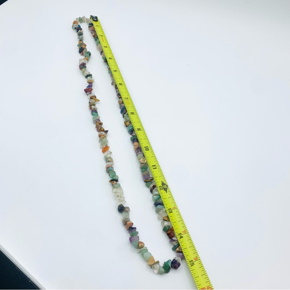 Vintage Gemstone Chip 30” Necklace – Mixed Crystal Chips – Boho Jewelry - Picture 7 of 8